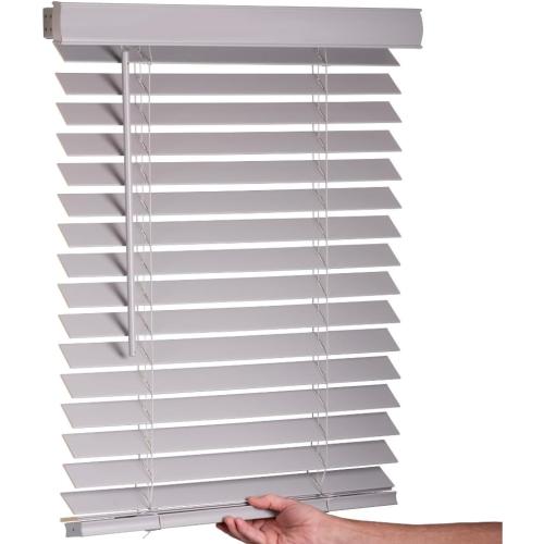 LOTUS & WINDOWARE Cordless Faux Wood Blinds, 24 Wide x 48 Long,Smooth,Light Gray, 2 Inch Horizontal Blinds – for Living Room, Bedroom, Interior Door Windows