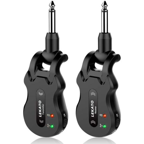 2 pack...LEKATO Wireless Guitar System 5.8 Wireless Guitar Transmitter Receiver Rechargeable Audio Wireless Transmitter Receiver 4 Channels Transmission Range for Electric Guitar Bass (Black)