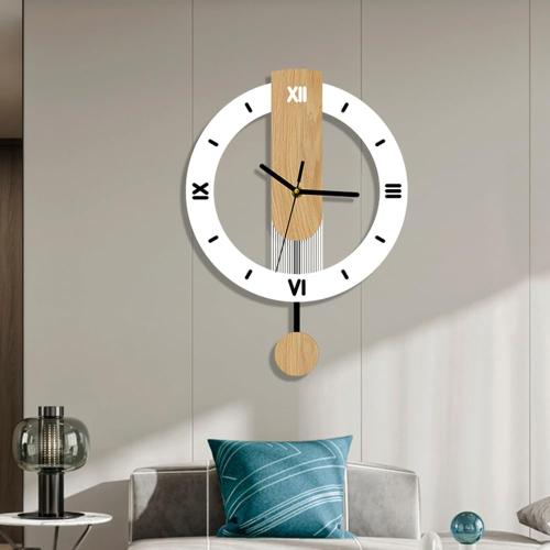 Modern Wooden Decorative Wall Clock with Pendulum, Minimalist Silent Non-Ticking Quartz Battery Operated,Roman Numeral Large Wall Clock for Living Room, Bedroom, Kitchen, Office