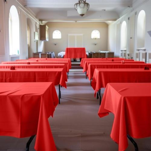 Red Plastic Table Cloth - 4 Pack 54 × 108 Rectangle Disposable Tablecloths for 6FT Tables, Waterproof Table Cover for Party, Holiday & Gathering Use