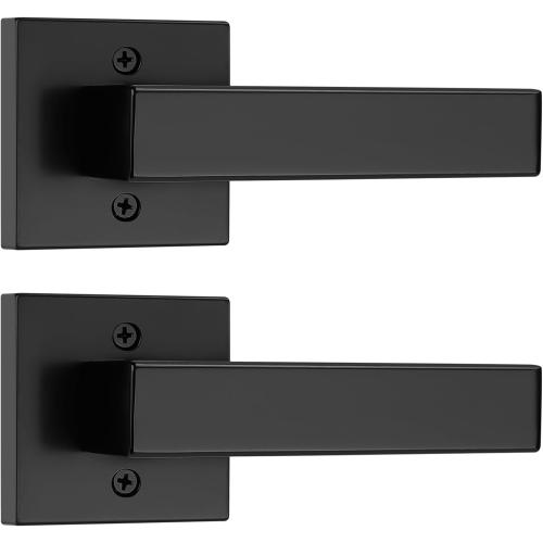 Probrico [Pack of 2 Door Lever Dummy Lever Door Handle for Closets French Doors,Square Dummy Door Lever,Non-Turning Single Side Pull with Black Finish,Easy Installation Pull Only Lever Set