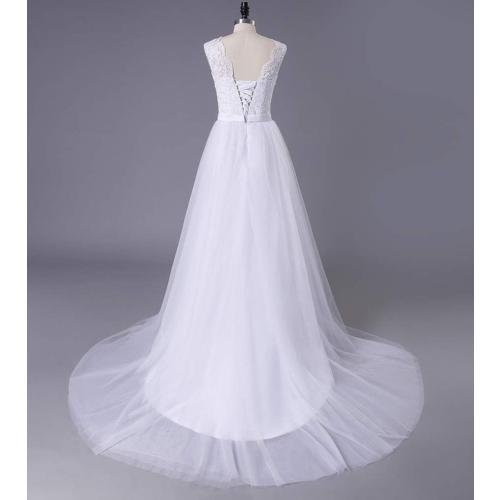 SOLOVEDRESS Size 12 Women's Elegant Lace Wedding Dress A Line Tulle Beach Bridal Gowns Cap Sleeves with Train