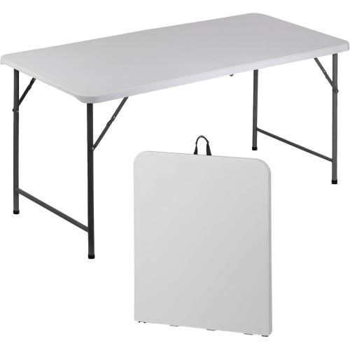 SUPER DEAL Upgraded 6FT Folding Picnic Table for Outdoor, Portable Fold-in-Half Plastic Dining Picnic Party Table with Carrying Handle