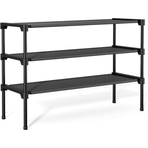 32.3 Widening Design Shoe Rack for Closet 16 Pairs Small Spaces Non-Woven 3 Tier Shoe Organizer Stackable Metal Shoe Shelf for Entryway, Bedroom