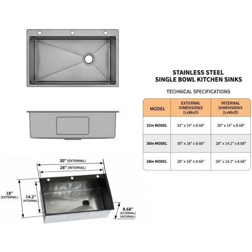 30 Inch Black Drop-In Stainless Steel Kitchen Sink: Single Bowl Deep Scratch Resistant 16 Gauge Workstation with Faucet & Accessories Combo for Family Kitchen