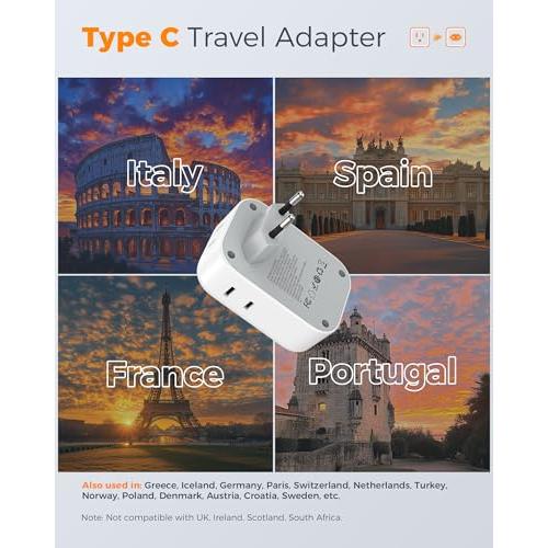 TESSAN European Travel Plug Adapter 2 Pack, Type C Plug