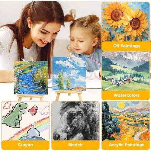18 Pack Mini Canvases with Easels - 4x4 Inches Small Art Canvas Set for Adult Acrylic Pouring Oil Water Color
