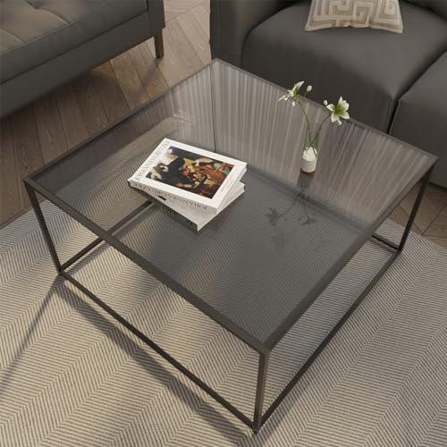 Size26.4 x 26.4 x 15.7 Inches  Color Black Glass Coffee Tables for Living Room Square Modern Center Table for Small Space,Tempered Glass-top with Sturdy Metal Frame Sofa Side End Table, Easy Assembly,26.4 x 26.4 x 15.7 Inches, Gray Black