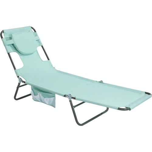 SunnyFeel Lounge Beach Chair for Adults with Face Hole, Reclining Beach Chairs Lay Flat, Sun Face Down Tanning Chair, Portable Folding Camping Cot for Outside Pool, Sunbathing, Reading‼️NEEDS CLEANING‼️