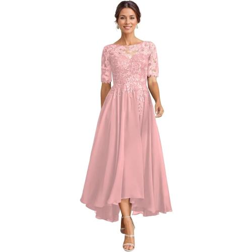Size M.  Tea Length Mother of The Bride Dresses for Wedding Sequin Lace Formal Evening Dress with Pockets JH016