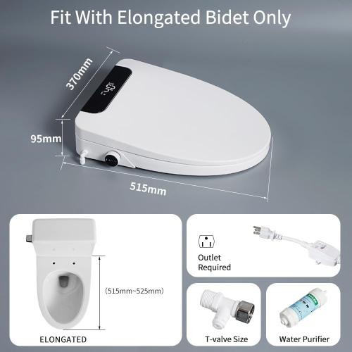 Electric Bidet Toilet Seat Round - Smart Heated Toilet Seat with Remote Control, Instant Warm Water, Self-Cleaning Nozzle, Warm Air Dryer, Feminine Wash, Soft Close, LED Display
