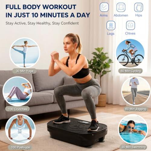 Vibration Plate Fitness Exercise Machine Vibrating Shaking Full Body Shaker Workout Vibrate Stand Shake Board Sport for Weight Loss Fat Burner with Resistance Bands for Gym Home Office Women Men