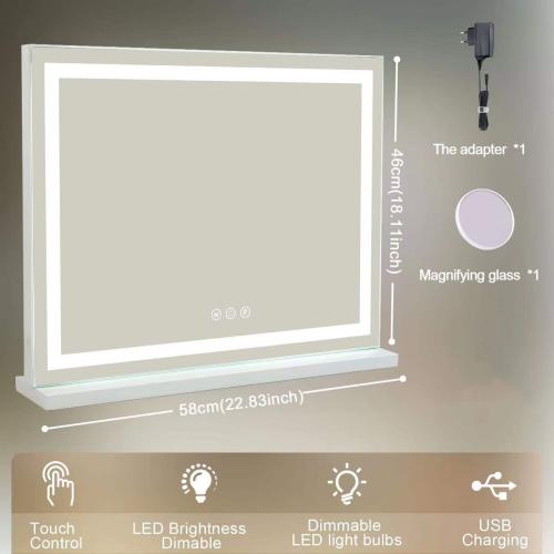 Sucedey 23 x 19 Vanity Mirror with Lights, Large Makeup Mirror with 3 Color Modes & Adjustable Brightness, Detachable 10x Zoom Mirror,Smart Touch Control,Plug in(Tabletop & Wall-Mounted)