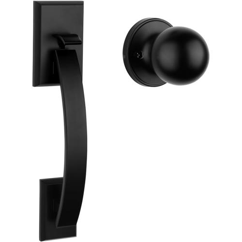 Haidms Front Door Handle, Black Door Handle Exterior, Entry Door Handle and Reversible Handle Knob, Matte Black Entry Door Handles