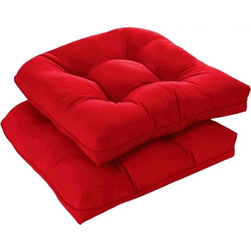 Tufted Chair Cushions, Set of 2, Indoor Outdoor Seat Pads, Multiple Colors Available (red)