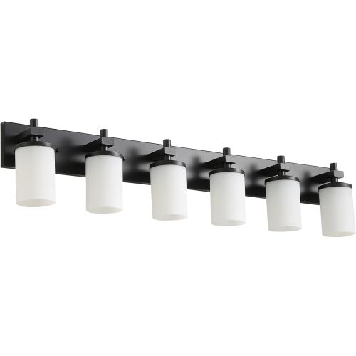 LOUSACE Bathroom Lighting Fixture Over Mirror, 6 Light Bathroom Vanity Lights Matte Black with Opal White Glass Shades, E26 Bulb Base, Wall Sconces Vanity Lighting Fixtures for Bathroom Living Room