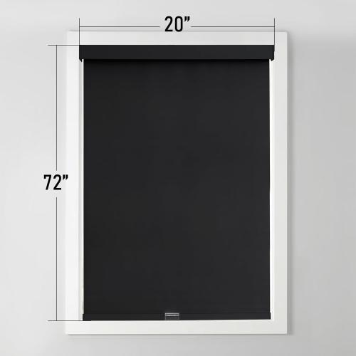 WHITE Cordless Blackout Roller Shades Blinds for Windows Free-Stop,Pull Down Room Darkening with Valance,Thermal Insulated Woven Fabric Window Door Blinds for Home,Office,Black 20 W x 72 H