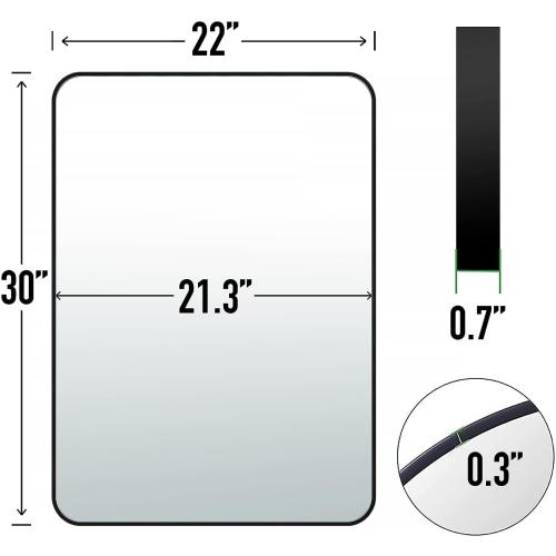 30x20 Rectangle Mirror Wall Mounted Aluminum Alloy Metal Frame HD Glass Dressing Make-up for Bathroom Entryway Bedroom Living Room 30 20 inch Black