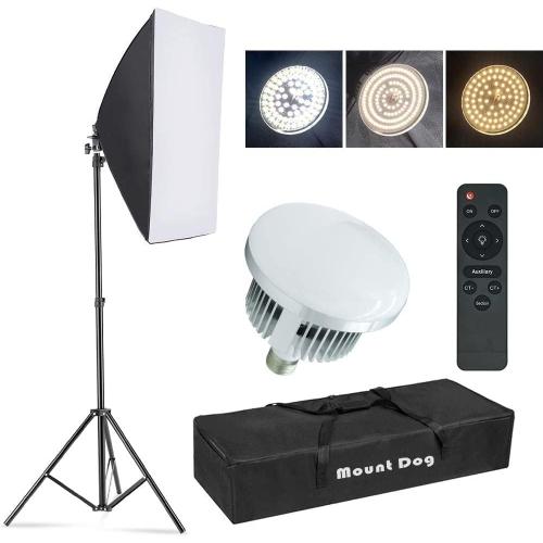 【Upgrade LED】 MOUNTDOG Softbox Lighting Kit, Photography Studio Light with 19.7X27.5 Reflector and 3 Colors Temperature 45W Bulb with Remote, Professional Photo Studio Equipment for Portrait Video‼️unused‼️