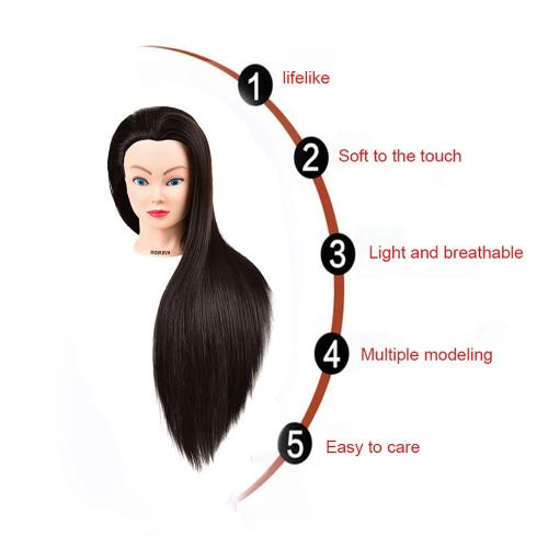 Morris 28Inch Mannequin Head With Synthetic Fiber Hair Styling Training Manikin Cosmetology Doll Head With Clamp Stand (Black)