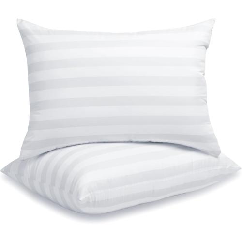 LAVANCE Pillows Queen Size Set of 2 Hotel Collection Pillows 3D Down Alternative Fiber Filling Soft Bed Pillows for Back, Stomach or Side Sleepers-1.2 White Striped, 20x28
