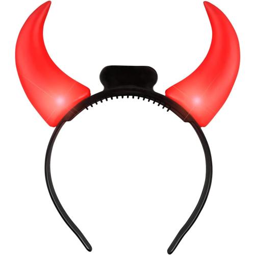 FlashingBlinkyLights Large Red Devil Horns Light Up Headbands