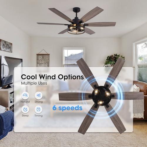 60 Inch Ceiling Fans with Lights and Remote Control, Farmhouse Ceiling Fan for Bedroom Living Room and Patio, Black Caged Ceiling Fan for Indoor and Outdoor
