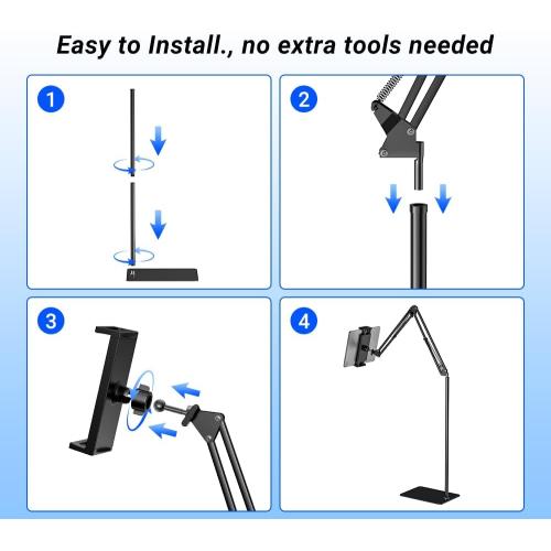 Floor Tablet Stand - Adjustable Overhead Bed Holder for Kindle, iPad, iPhone, Samsung Tab, E-Readers