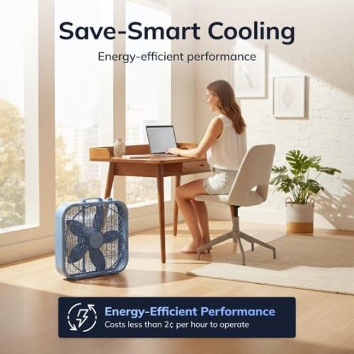 Laskoo Cool Colors 20 3-Speed Energy Efficient Box Fan, Laguna Blue, B20312