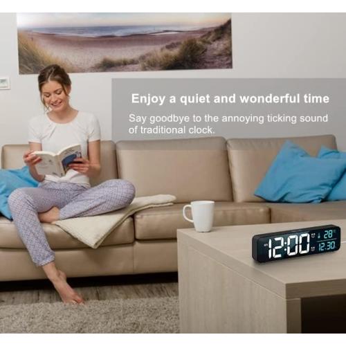 Abovsare Digital Clock for Bedroom, Clocks for Living Room Decor, Desk Table Clock, Alarm Clock Large Display with Date Week Temperature, Automatic Brightness Dimmer, Smart Cool Modern (Black Blue)