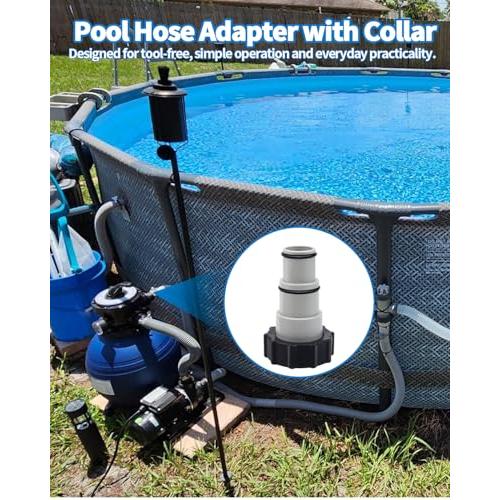2 Pack Pool Hose Adapter A with Collar for Intex, Converts 1.5 to 1.25 Inch Hoses for Threaded Connection Pumps, Universal Replacement Adapter Set for Above Ground Pools (2, 2 * 4.28)