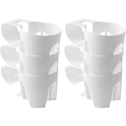 TonGass (6-Pack, White) Poolside Cup Holders for Above Ground Pools Compatible with Above Ground Pool with 2 Inche or Thinner Round Top Bar - Strong Durable Easy to Use Clip-On No-Spill Cup Holder