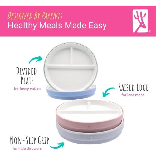 6.7” Elk and Friends Kids Porcelain Divided Plates with Silicone Sleeves | Suitable for Babies/Kids/Toddlers | Microwave & Dishwasher Safe | Non Slip | Snack Dishes