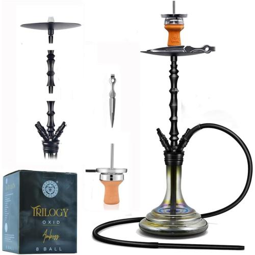 Complete Hookah Set with Everything - 4 Hookah Hose Portable Glass Hookahs Set with Washable Clay Hooka Bowl Coal Tongs Silicone Bong Aluminum Stem with Diffuser for Narguile Smoking