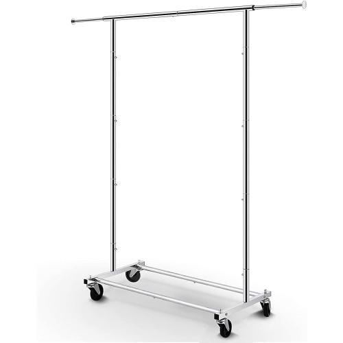 Simple Trending Clothing Garment Rack, Extendable Clothes Organizer, Chrome | Clothes Rack with Bottom Storage Shelf, 360° Wheels, Waterproof and Rust-resistant, Multiple Uses, Bedroom, Laundry Room