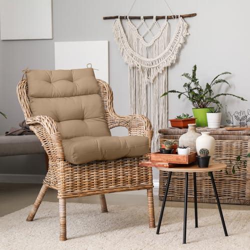 EAGLE PEAK Tufted Outdoor/Indoor High Back Patio Chair Cushions, Set of 2, 46'' x 22'', Khaki