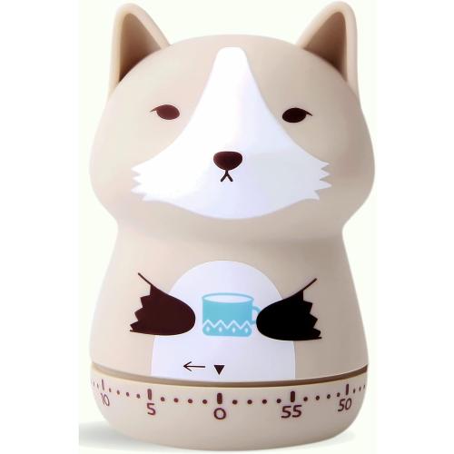 Mechanical Kitchen Timer, Cute Animal Timer for Kids, Wind Up 60 Minutes Manual Countdown Timer for Classroom, Home, Study and Cooking (Beige Wolf)