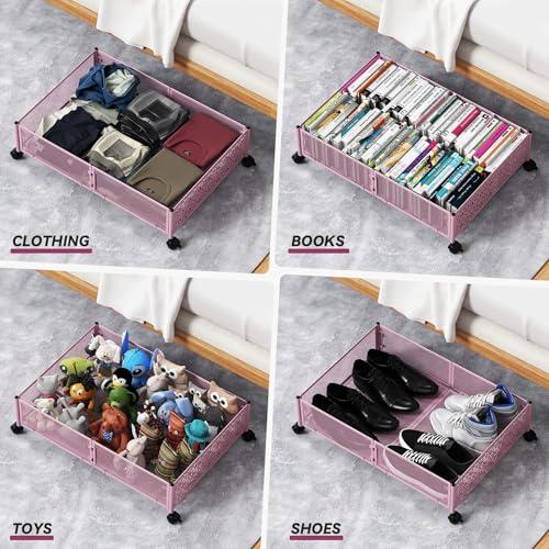 PHINOX Under Bed Storage Container with Wheels,Patterned,Metal,2 Pack,Pink