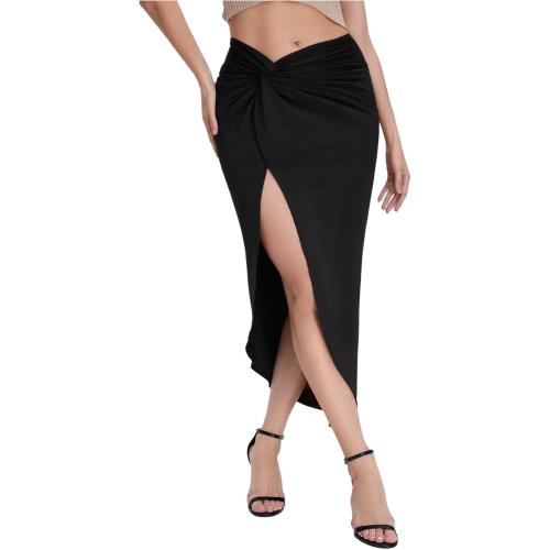 Color Black  Dance and Sway Women's  Asymmetrical Split Skirts High Waist Elegant Skirts