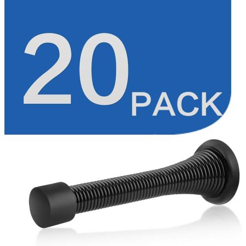 HOMOTEK 20 Pack Black Spring Door Stops,3-1/8 Heavy Duty Door Stop - Flexible Spring Door Stopper with Low Mounted Black Rubber Bumper Tips
