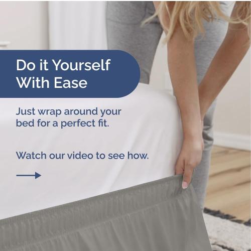 Wrap Around Dust Ruffle Bed Skirt - Light Grey - for Queen Size Beds w/ 16 Inch Drop - Easy Fit Elastic Strap - Adjustable Pleated Bedskirt with Brushed Fabric, Wrinkle Free Women, Men, Kids and Teens