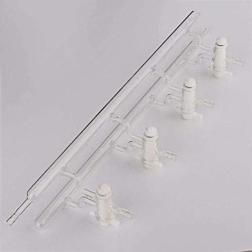 stonylab Glass Double Vacuum Manifold, Borosilicate Glass 4 Ports Vacuum Gas Dual Bank Manifold with Glass Stopcocks for Laboratory Schlenk Line