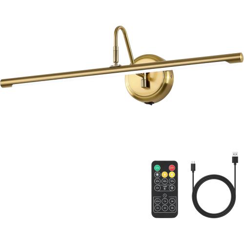 JOOSENLUX Battery Operated Picture Lights Modern Wireless Wall Lights 24.4 Inch Dimmable Under Counter Lights for Kitchen with Swing Arm as Canvas Wall Sconce Light Brass 3000K CRI95