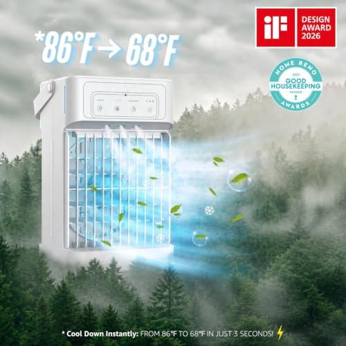 Portable Air Conditioners, 3 Speeds, 3 Mist Settings, 40oz XL Water Tank, 2~8h Timer & 7-color Ambient Lights, Air Conditioner Portable, Personal Small Mini Air Conditioner Air Cooler for Room Bedroom