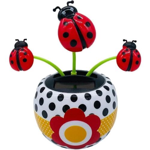 Red Bug Solar Powered Dancing Flower for Car, Car Windowsill Decoration Desktop Solar Dancing Ornament,Solar Dancing Figurines, Automatic Swinging Car Dashboard for Solar Power Kits,Funny Ornaments