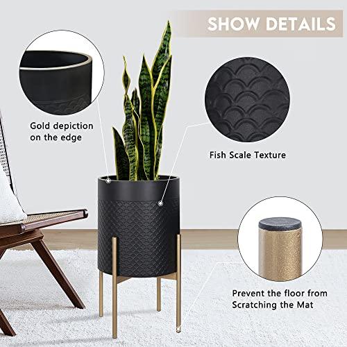 Oakrain Planters for Indoor Plants, Set of 2 Mid Century Modern Planter with Stand, Decorative Metal Planter Pots for Living Room, Office, Garden or Balcony, Black, 10&12