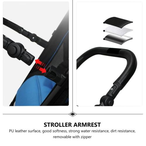 Kisangel Replacement Stroller Bumper Bar Universal Adjustable Detachable Baby Stroller Handle Armrest Crossbar Compatible with Most Baby Strollers Pu Leather Soft Durable