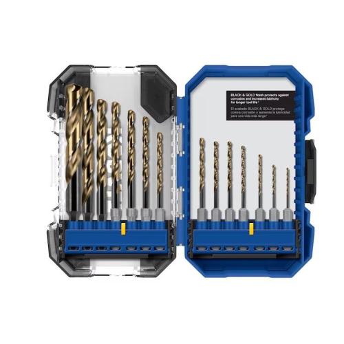 K.balt 14 -Piece Assorted Black and Gold Coated HSS Jobber Length Twist Drill Bit Set