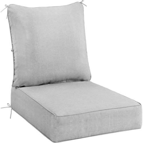 Sundale Outdoor Olefin Deep Seat Cushion, Patio Chair Cushion and Pillow, Water-Resistant Sectional Sofa Pad with Straps Light Gray, 23 x 26 x 6 Inches