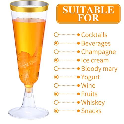 Thenshop 50 Pcs Plastic Champagne Flutes Disposable Champagne Glasses Bulk 5.5 oz Clear Mimosa Cocktail Cups with Rim Detachable Glasses for Wedding Party Birthday Anniversary(Gold, Clear)